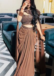 Elegant Brown Sequin Saree