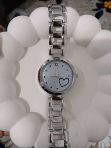 Silver Heart Dial Wrist Watch