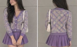 Cute Purple Argyle Cardigan