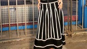 Black &amp; White Striped Knit Midi Dress