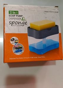 Soap Pump Dispenser & Sponge Holder Plastic 2in 1
