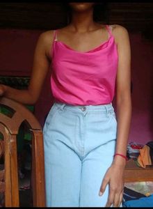 Hot Pink Satin Cowl Neck Cami Top