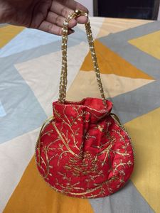 brand new Red &amp; Gold Embroidered Potli Bag