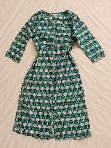 Green Printed Front Button Cotton Kurta