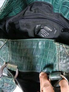 Pure leather Stylish Green Croc Embossed Handbag