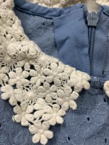 Blue Broderie Anglaise Dress with Lace Collar