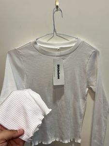 White Ribbed Long Sleeve Top