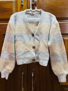 Striped Knit Cropped Cardigan