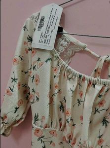 Cream Floral Print Dress