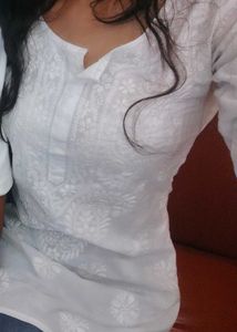 White Chikankari Short Kurta