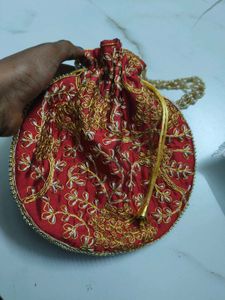 Red Embroidered Potli Bag