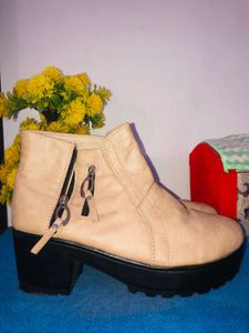 Tan Ankle Boots with Block Heel
