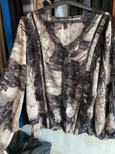Boho Black &amp; White Print Lace Trim Top