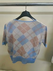 Argyle Knit Cropped Cardigan