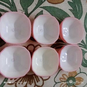 Set of 6 Pink &amp; White Bowls