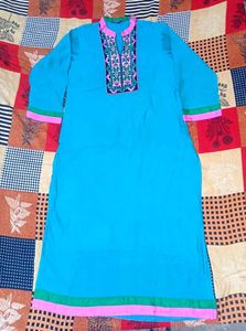 sky blue gala work kurti for women