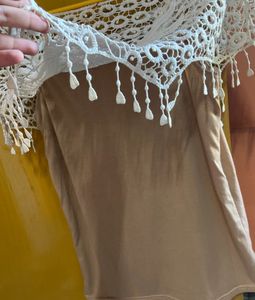 Sleeveles/ Offshoulder Top With Beautiful Neck Design, Color - Peach