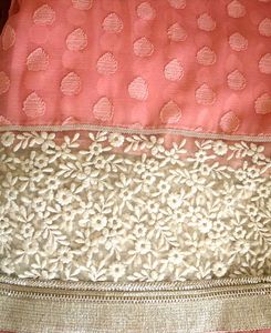 Elegant Pink Embroidered saree Fabric