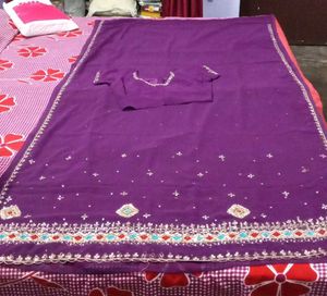 Purple Embroidered Saree with blouse