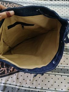 Denim Backpack with Star Embellishments