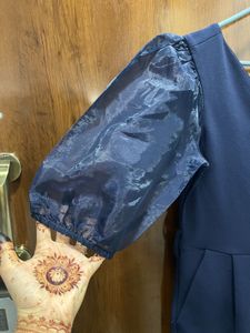 Navy Blue Jumpsuit with Puff Sleeves