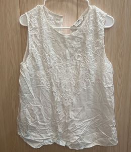White Embroidered Sleeveless Blouse