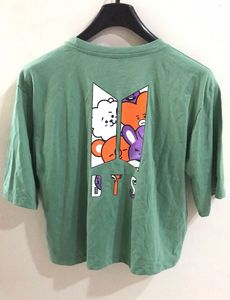 BTS BT21 Characters Oversized Olive Green T-shirt