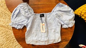 Cute Blue Puff Sleeve Top