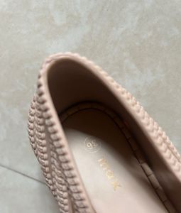 Beige Woven Ballet Flats