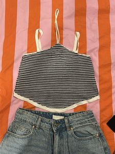 Striped Knit Halter Neck Top