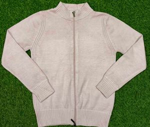 Pink Zip-Up Woollen Sweater