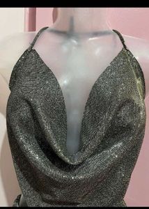 Sparkly Halter&amp; Cowl neck backless top
