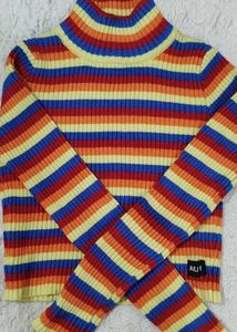 Rainbow Striped Cropped Turtleneck Sweater.