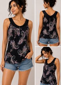 Black Paisley Print Sleeveless Top