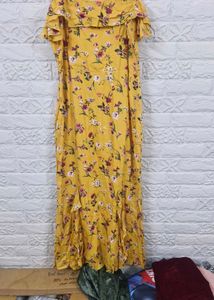 Yellow Floral Cold Shoulder Maxi Dress