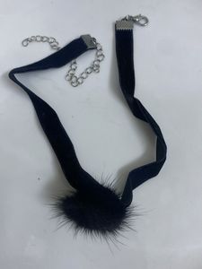 Black Velvet Choker with Fur Charm