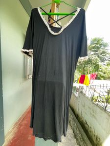 Comfortable Black Nightgown with Lace Trim