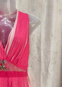 Stunning Pink Pleated Halter Neck Dress
