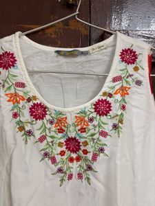 White Embroidered Sleeveless Kurta set