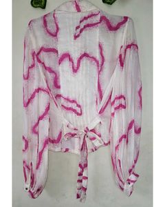 Chic Pink Abstract Print Button-Up Top