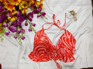 🇳🇿💫🎀Red &amp; Pink Abstract Print Bikini Top