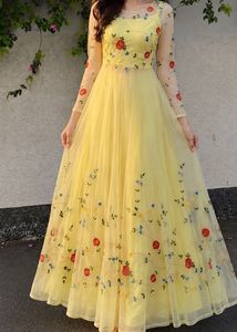 Yellow Embroidered 3 piece Gown