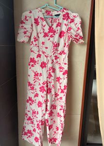 Floral Jumpsuit with Puff Sleeves