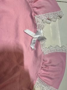 Pink Lace Trim Crop Top