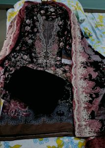 Black Pakistani embroidered patch work Kurt Set