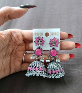 Stunning Pink Jhumka Earrings