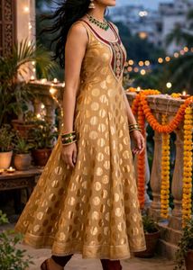 Golden Polka Dot Anarkali Gown