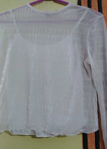 Elegant White Sheer Full Sleeve Crop Top 🤍