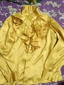 Retro Ruffle Collar Satin Blouse