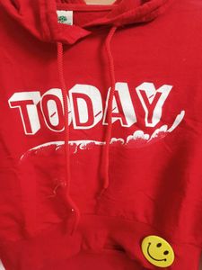 Red Cropped Hoodie with Smiley